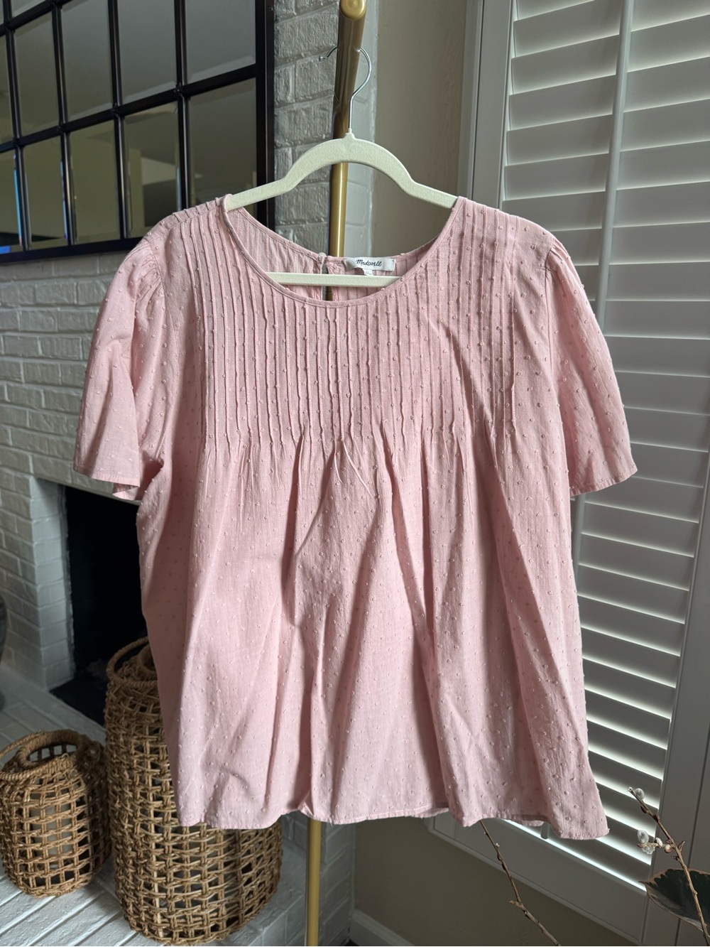 Madewell Pintuck Swiss Dot Linen Blouse